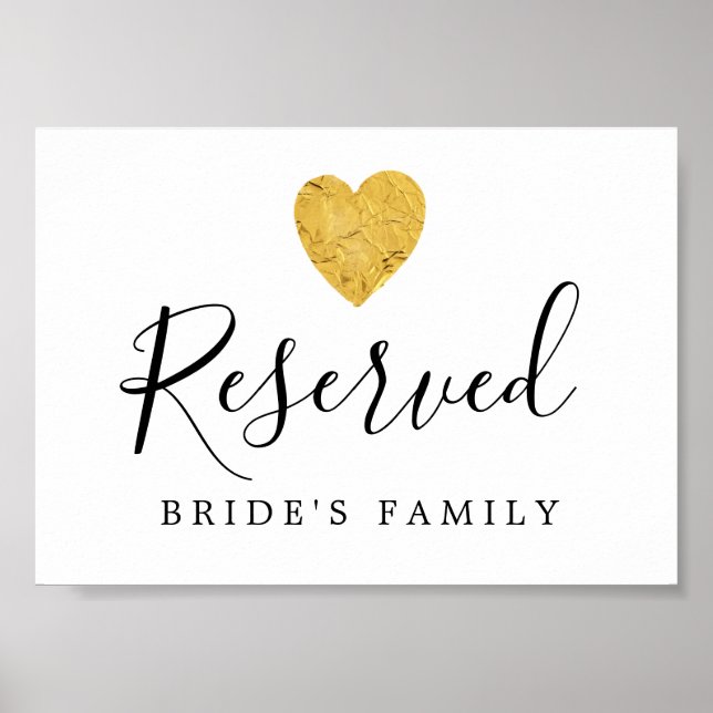 DIY Gold Foil Heart Wedding Reserved Sign (Front)