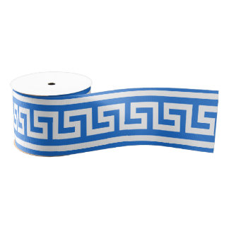 DIY Greek Key Meander BG Colour Wht Blue XL Grosgrain Ribbon