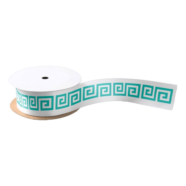 DIY Greek Key “S” & Background Colour - Teal White Satin Ribbon (Spool)