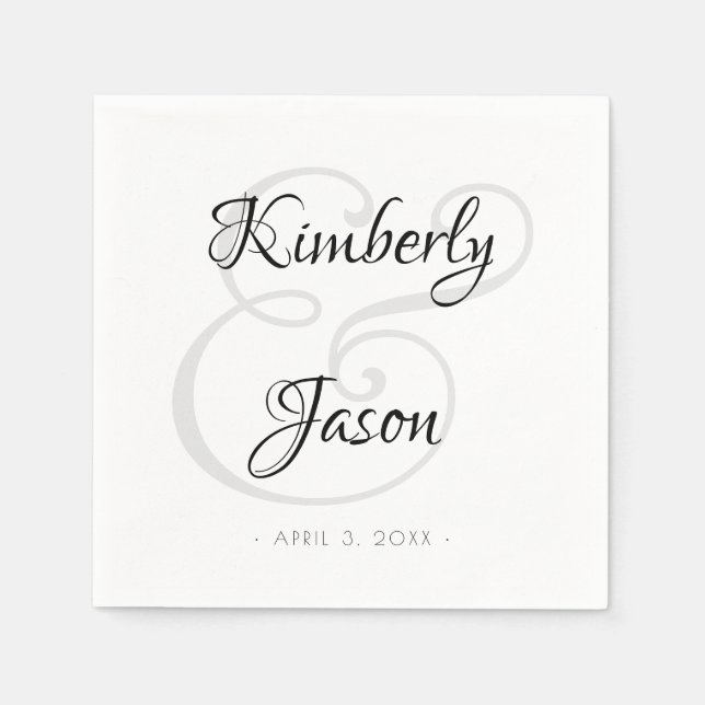 DIY His & Her Names, Script Lettering, Wedding Napkin (Front)