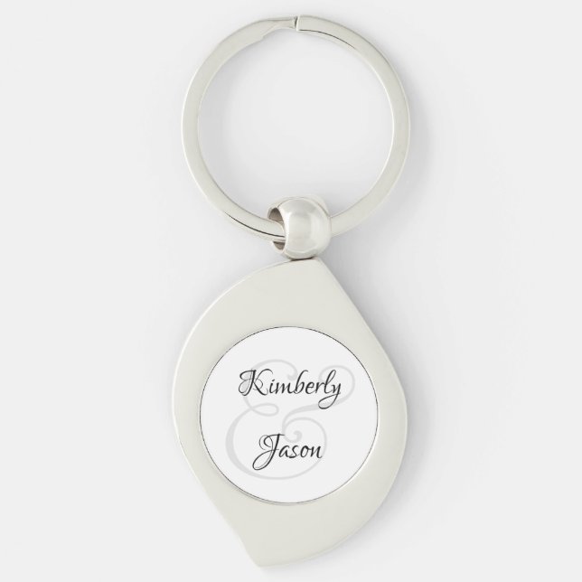 DIY His & Her Script Names, Black & Grey Key Ring (Front)