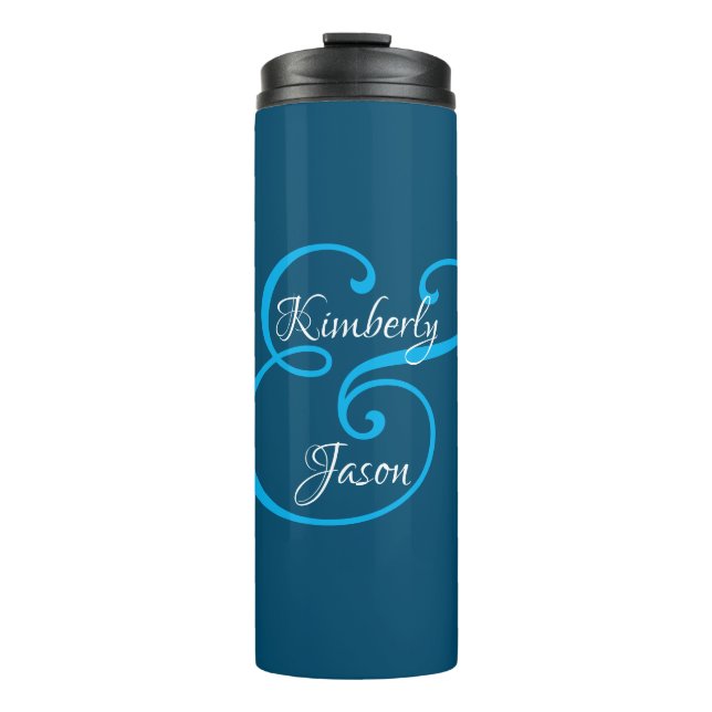 DIY His/Her Script Names Sky Blue/White Ocean Blue Thermal Tumbler (Front)