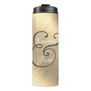 DIY His/Her Script Names, Wh/Grey, Yel Gold Metal Thermal Tumbler