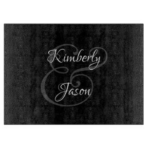DIY His & Her Script Names, White & Grey on Black Cutting Board