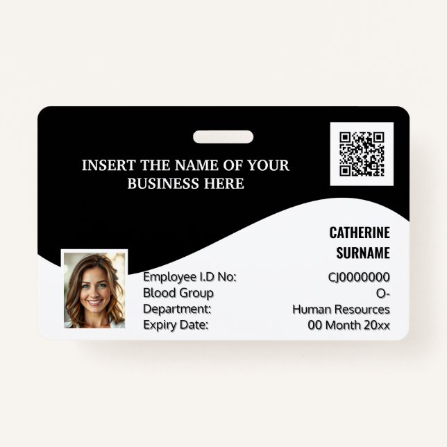 DIY ID card black white modern photo logo template ID Badge (Front)