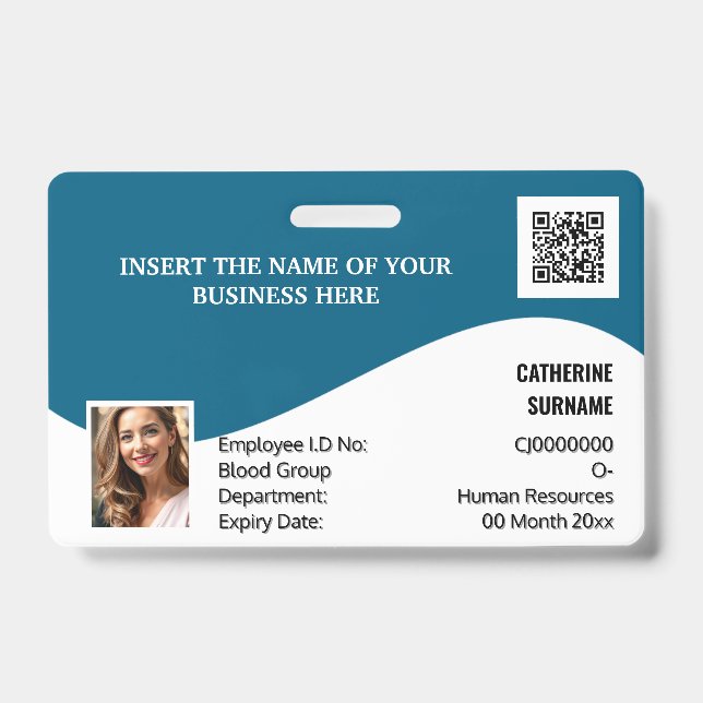 DIY ID card blue white modern photo logo template Badge (Front)