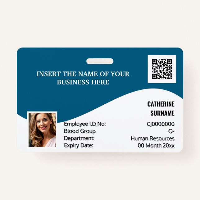 DIY ID card blue white modern photo logo template ID Badge (Front)