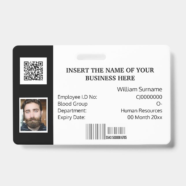 DIY ID card classic simple photo logo black white Badge (Front)