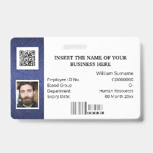 DIY ID card classic simple photo logo blue white Badge