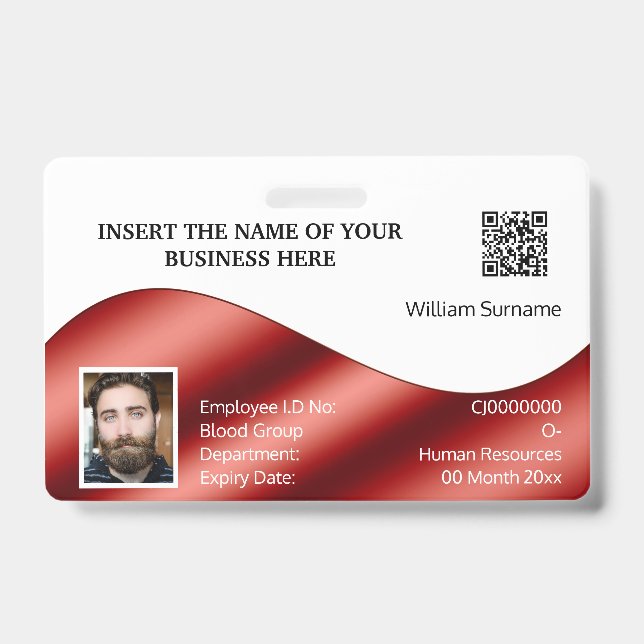 DIY ID card faux red white | photo logo Badge (Front)