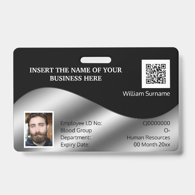 DIY ID card faux silver black | photo logo Badge (Front)
