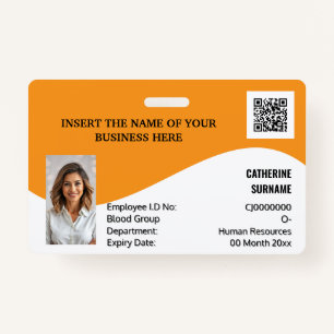 DIY ID card orange white photo logo template ID Badge