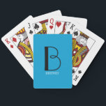 DIY Large Monogram & Name Blk/White Text, Sky Blue Playing Cards<br><div class="desc">Personalise this stylish and simple text design with your name in white and your large Monogram in Black on Sky Blue background.</div>