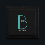 DIY Large Monogram & Name, Teal/White Text, Black Gift Box<br><div class="desc">Personalise this stylish and simple text design with your name in white and your large Monogram in Teal on black background.</div>