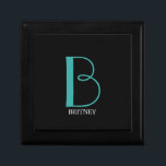 DIY Large Monogram & Name, Teal/White Text, Black Gift Box<br><div class="desc">Personalise this stylish and simple text design with your name in white and your large Monogram in Teal on black background.</div>