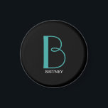 DIY Large Monogram & Name, Teal/White Text, Black Magnet<br><div class="desc">Personalise this stylish and simple text design with your name in white and your large Monogram in Teal on black background.</div>