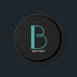 DIY Large Monogram & Name, Teal/White Text, Black Magnet<br><div class="desc">Personalise this stylish and simple text design with your name in white and your large Monogram in Teal on black background.</div>