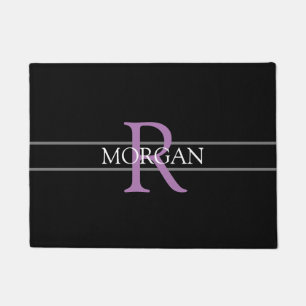DIY Lavender Monogram, White Name, Black & Grey Doormat