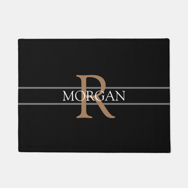 DIY Lt Brown Monogram, White Name, Black & Grey Doormat (Front)