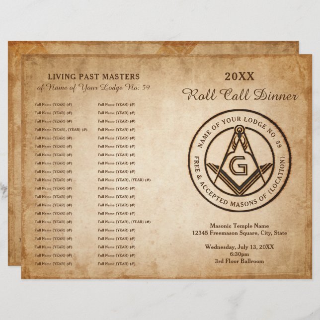 DIY Masonic Program Template Freemason Stationery (Front/Back)