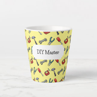 DIY Master Pixel Art Tool Pattern Hammer & Pliers Latte Mug