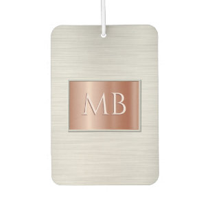 DIY Monogram, Brushed Steel & Rose Gold Metal Car Air Freshener