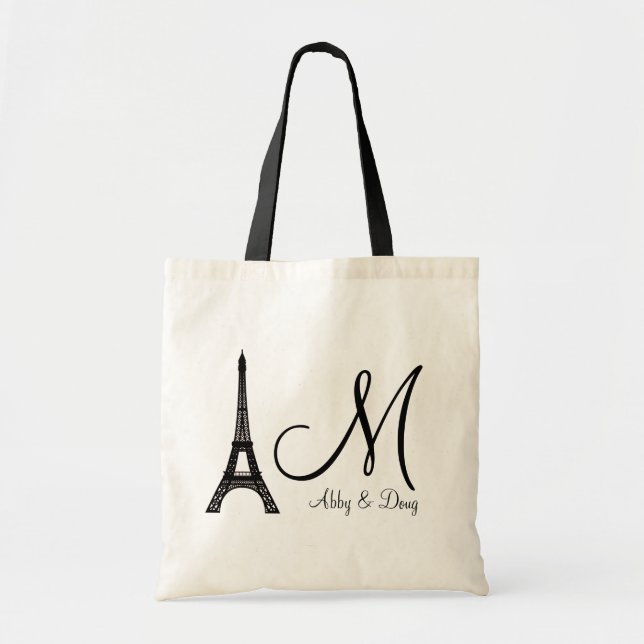 DIY Monogram Eiffel tower design Tote Bag (Front)