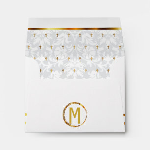 DIY Monogram Lined White Damask with Gold Crosses Envelopes