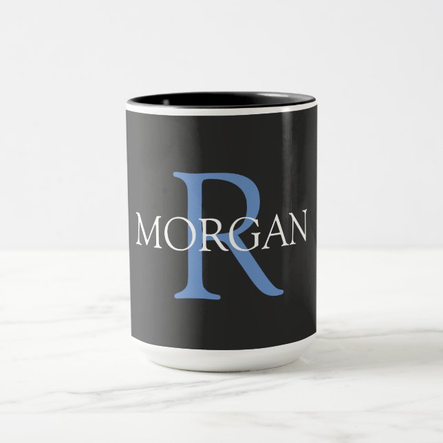 DIY Monogram & Name, Black, Blue & White Mug (Center)