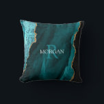 DIY Monogram & Name, Black Gold & Teal Agate Cushion<br><div class="desc">Personalise with your Monogram and Name In White and Dark Teal text on black,  gold and teal agate. Click “Customise” to change colours and type styles.</div>
