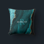 DIY Monogram & Name, Black Gold & Teal Agate Cushion<br><div class="desc">Personalise with your Monogram and Name In White and Dark Teal text on black,  gold and teal agate. Click “Customise” to change colours and type styles.</div>