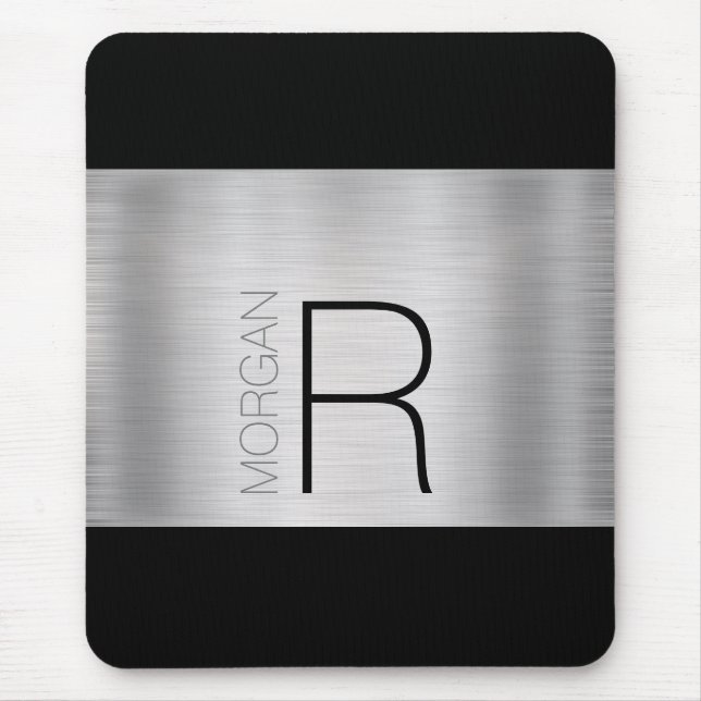 DIY Monogram Name, Black Gray, Brushed Silver, Vs3 Mouse Pad (Front)