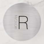 DIY Monogram & Name, Black/Grey, Brushed Silver Tr Trinket Trays<br><div class="desc">Personalise with your Monogram and Name on brushed silver metal for a contemporary and dynamic look in black and grey. Makes a great gift. Click “Customise” to change colours and type styles.</div>