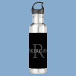 DIY Monogram & Name, Classic Black, Grey Text 710 Ml Water Bottle<br><div class="desc">Personalise with your Monogram and Name In Grey Text. This simple Classic Black Design can also be used to promote your Company Name.</div>