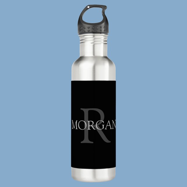 DIY Monogram & Name, Classic Black, Grey Text 710 Ml Water Bottle (Creator Uploaded)