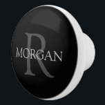 DIY Monogram & Name, Classic Black with Grey Text Ceramic Knob<br><div class="desc">Personalise with your Monogram and Name In Grey Text. This simple Classic Black Design can also be used to promote your Company Name.</div>