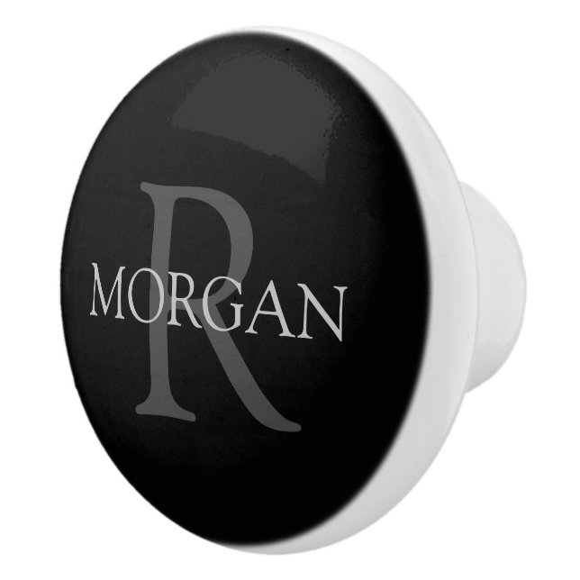 DIY Monogram & Name, Classic Black with Grey Text Ceramic Knob (Right)