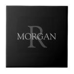 DIY Monogram & Name, Classic Black with Grey Text Ceramic Tile<br><div class="desc">Personalise with your Monogram and Name In Grey Text. This simple Classic Design is sure to get attention. Can also be used to promote your Company Name.</div>