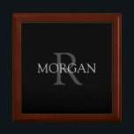 DIY Monogram & Name, Classic Black with Grey Text Gift Box<br><div class="desc">Personalise with your Monogram and Name In Grey Text. This simple Classic Design is sure to get attention.</div>