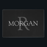 DIY Monogram & Name, Classic Black with Grey Text Laminated Place Mat<br><div class="desc">Personalise with your Monogram and Name In Grey Text. This simple Classic Black Design can also be used to promote your Company Name.</div>