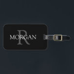 DIY Monogram & Name, Classic Black with Grey Text  Luggage Tag<br><div class="desc">Personalise with grey Monogram and white Name on black background.</div>