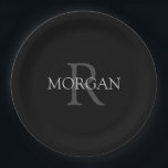 DIY Monogram & Name, Classic Black with Grey Text Paper Plate<br><div class="desc">Personalise with your Monogram and Name In Grey Text. This simple Classic Design is sure to get attention.</div>