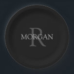 DIY Monogram & Name, Classic Black with Grey Text Paper Plate<br><div class="desc">Personalise with your Monogram and Name In Grey Text. This simple Classic Design is sure to get attention.</div>