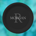 DIY Monogram & Name, Classic Black with Grey Text Paper Plate<br><div class="desc">Personalise with your Monogram and Name In Grey Text. This simple Classic Design is sure to get attention.</div>