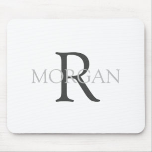DIY Monogram & Name, Classic White with Grey Text Mouse Pad