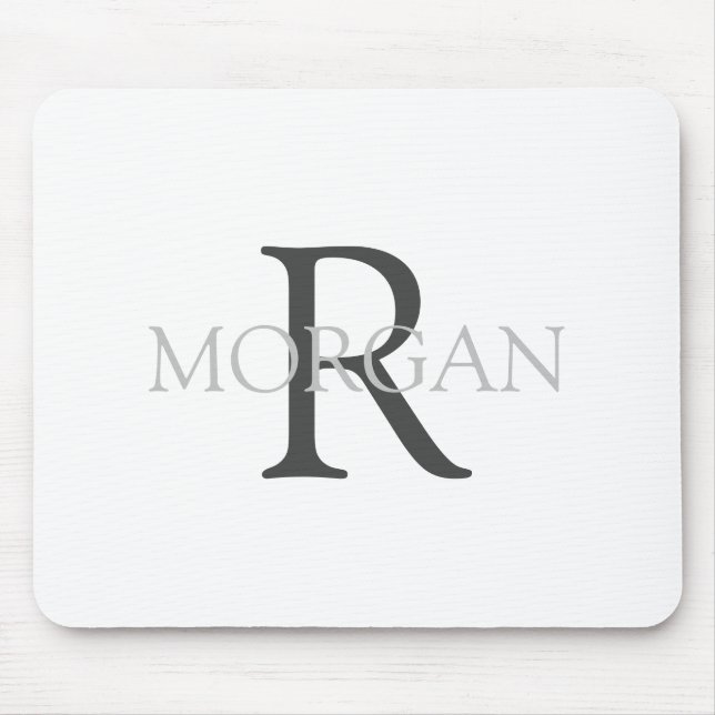 DIY Monogram & Name, Classic White with Grey Text Mouse Pad (Front)