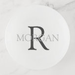 DIY Monogram & Name, Classic White with Grey Text Trinket Trays<br><div class="desc">Personalise with your Monogram and Name In Grey Text with white background. This simple Classic Design is sure to get attention.</div>