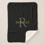 DIY Monogram Name Gold & Dark Grey Text, Black Sherpa Blanket<br><div class="desc">Personalise with your Monogram and Name In Gold and Dark Grey Text on black background. This simple Classic Design can also be used to promote your Company Name.</div>