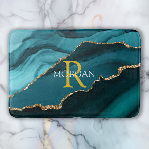 DIY Monogram/Name Gold/White, Black/Teal Agate Vs2 Bath Mat