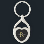 DIY Monogram & Name, Gold &White Text, Black Key Ring<br><div class="desc">Personalise with your Monogram and Name In Gold and White Text. This simple Classic Black Design will get attention.</div>